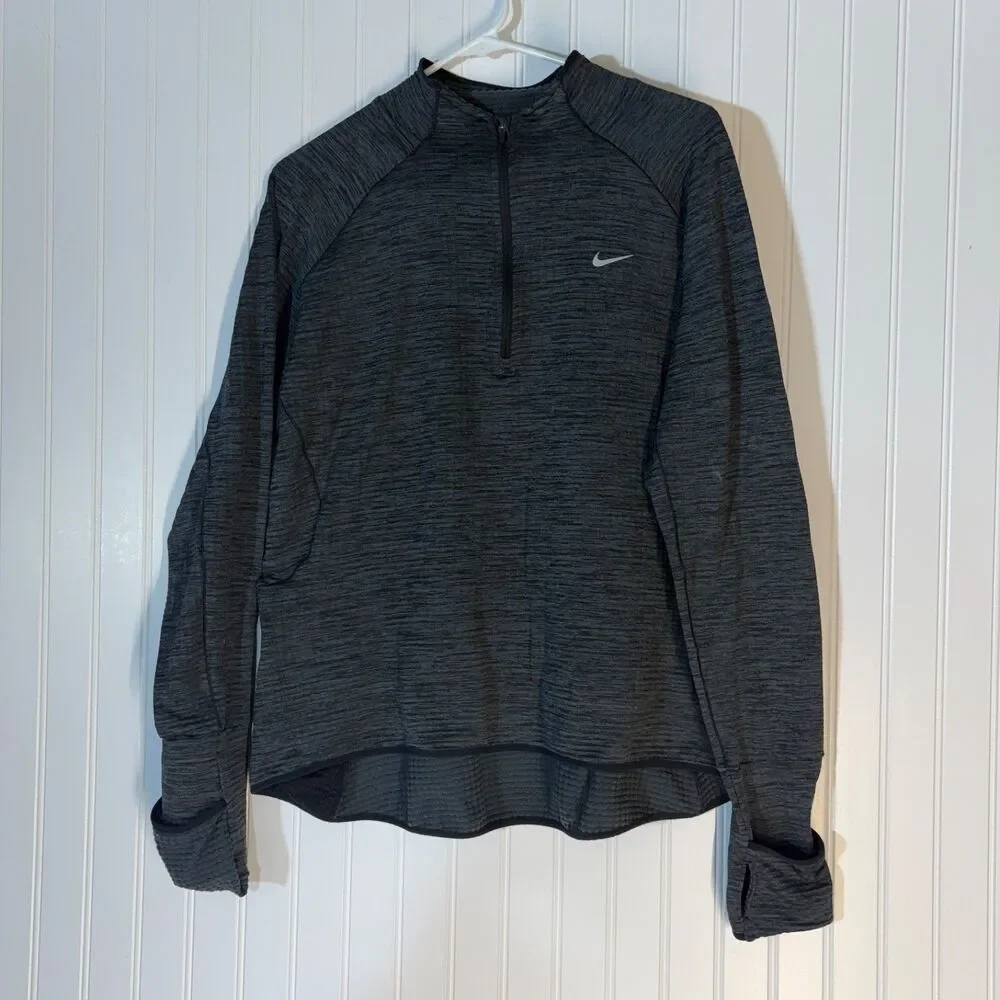 Women’s‎ Nike DriFit Fleece-Lined Quarter Zip Size XL Grey/Black Thumbholes